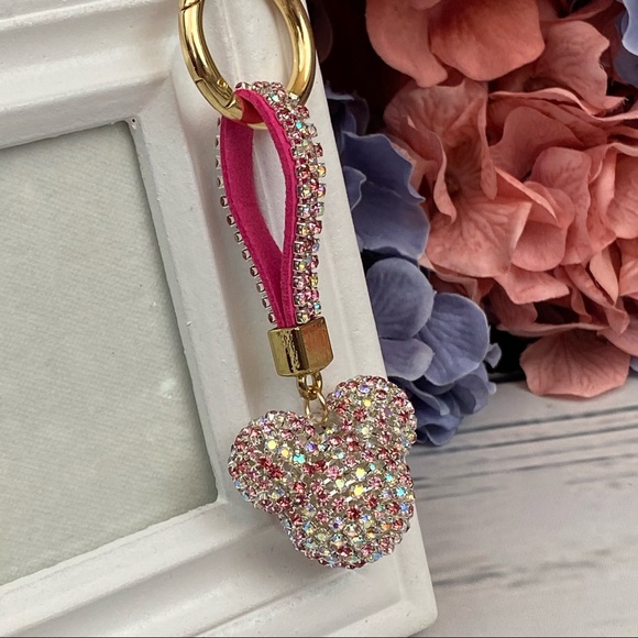 Chic Multicolor Pink Crystal & Leather Mickey Mouse Keychain - Picture 2 of 14